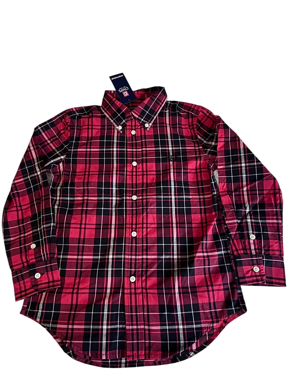 Chaps Boys Size 7 NWT Red Black Plaid Button Down Shirt Holiday